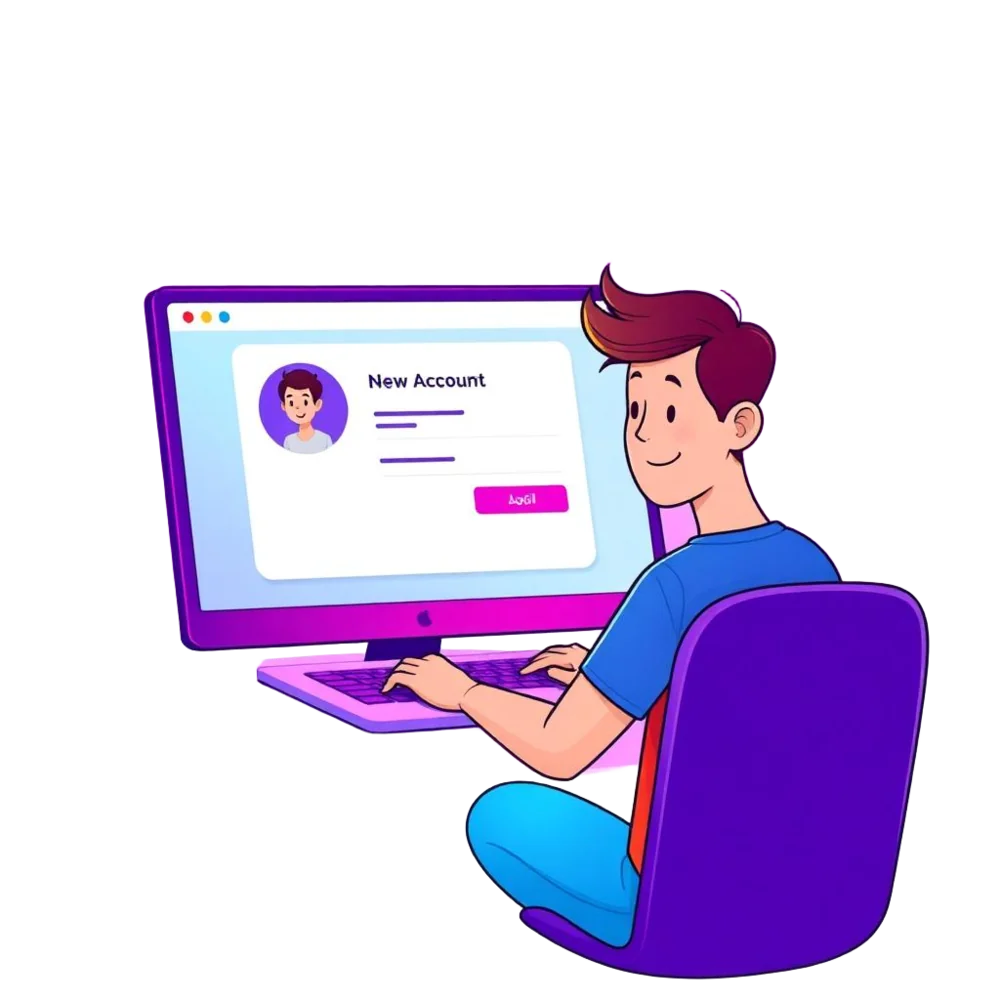 Illustration of a person creating a new account on a computer